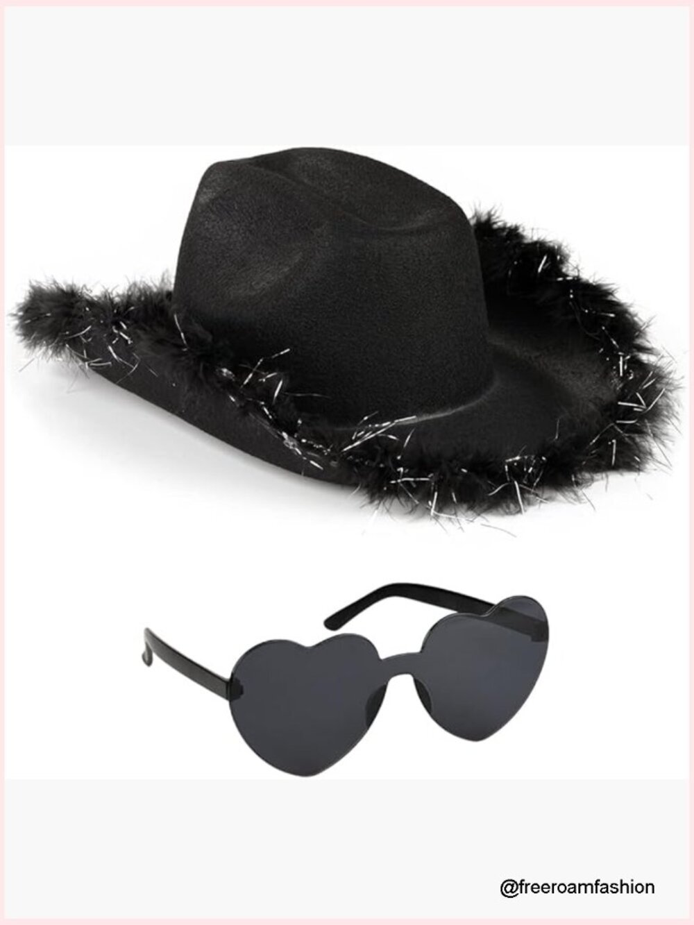 Cowboy Hat with Heart Sunglasses Set Costume Accessory Cowgirl Western Party